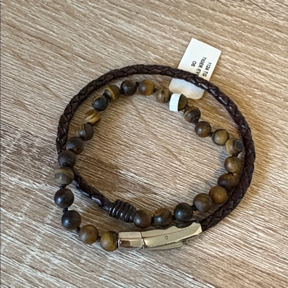 Nordstrom Jonas Studio Hand Knotted Tiger's Eye & Leather Wrap Bracelet NWT